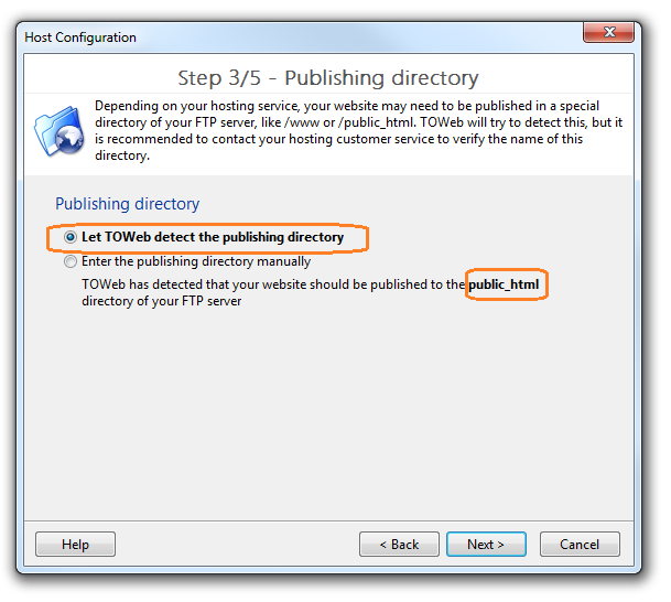 Publishing directory in TOWeb