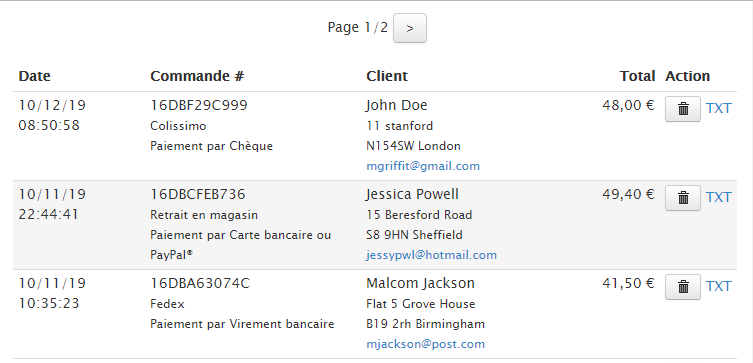 Exemple de page Backoffice 
