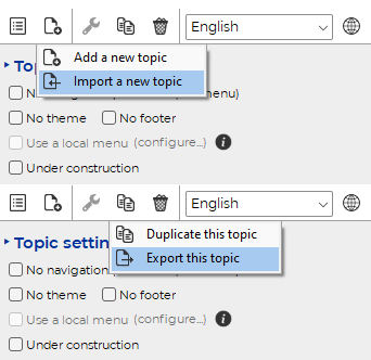 Import and export of topics