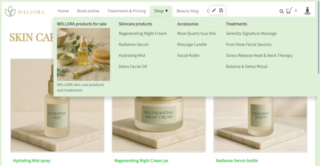 Example of a mega menu created by TOWeb