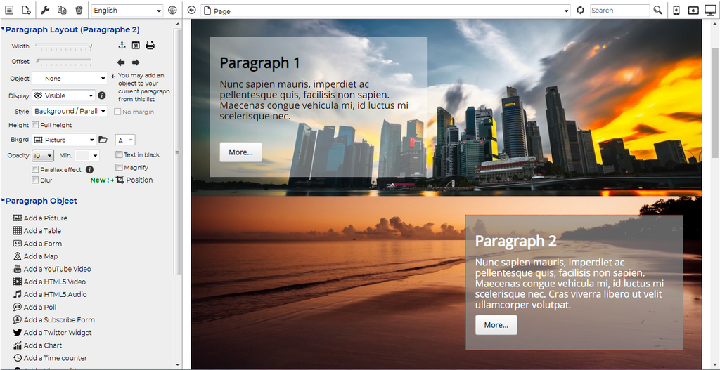 Example of paragraphs with background image in TOWeb