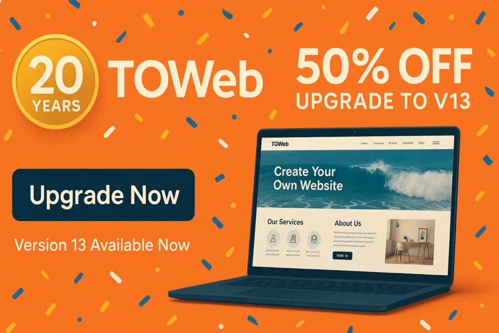50% off offer for TOWeb's 20th anniversary