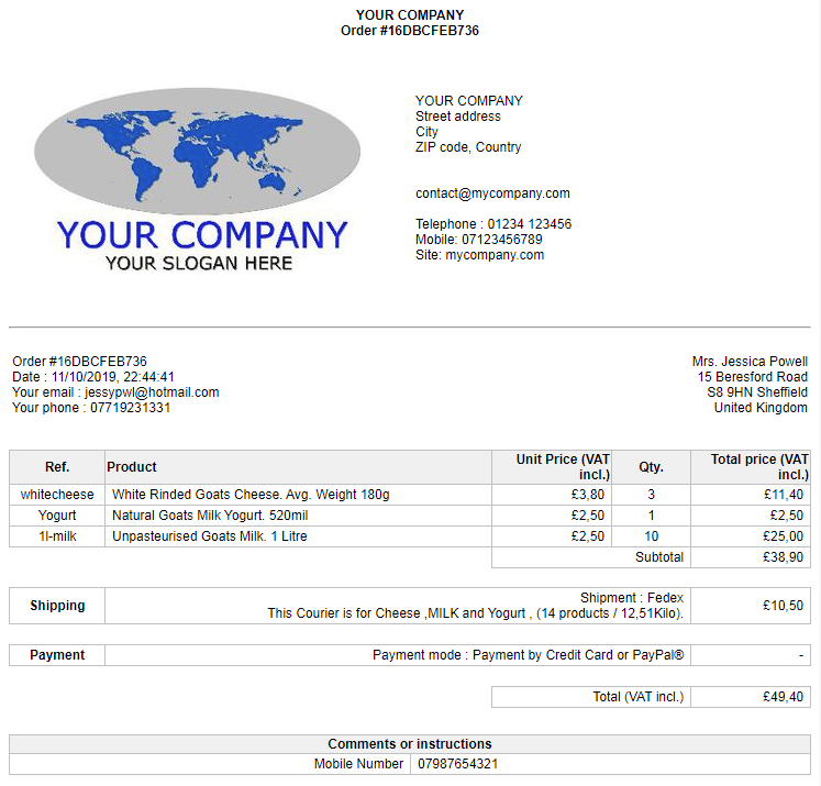 TOWeb backoffice order example