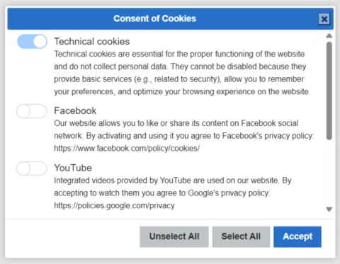 example of technical cookies