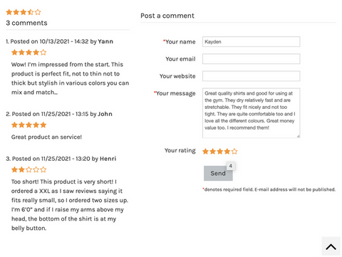 Comments and ratings of a TOWeb site