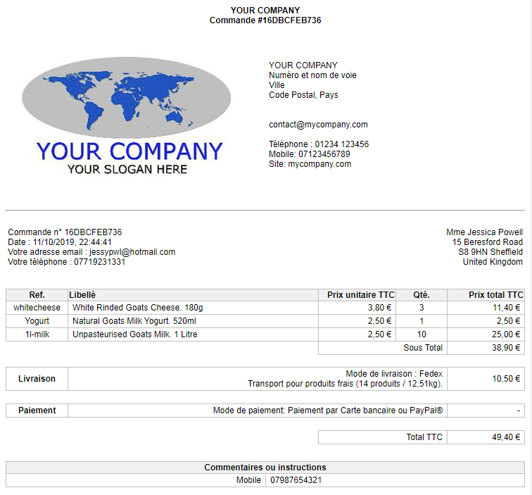 Exemple de commande en ligne Exemple de commande en ligne TOWeb