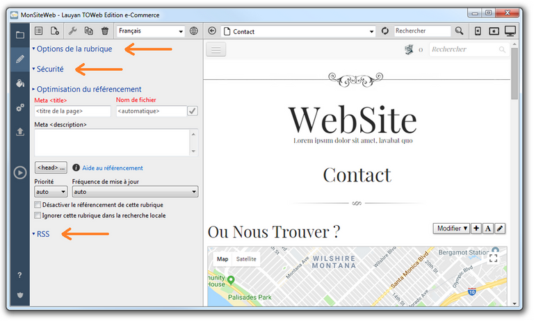 Interface TOWeb pour une rubrique