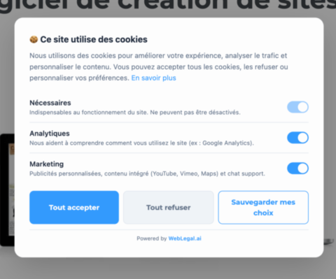 bannière weblegal de consentement des cookies
