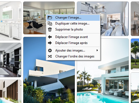 Menu contextuel dans un album TOWeb