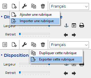 Import et export de rubriques