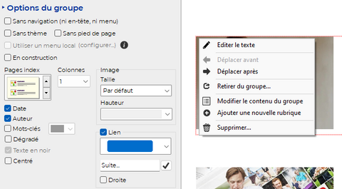 Interface des rubriques groupées de TOWeb