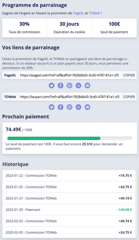 Exemple d'un compte de parrainage TOWeb & PageXL