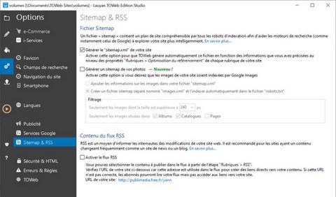 Configuration sitemap dans TOWeb