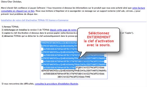 Etape 1 installation clef TOWeb