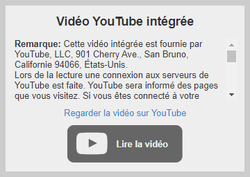 Exemple d'acceptation des cookies de YouTube