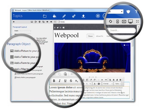 WYSIWYG editor di pagine in TOWeb, il software per la creazione di siti web reattivo