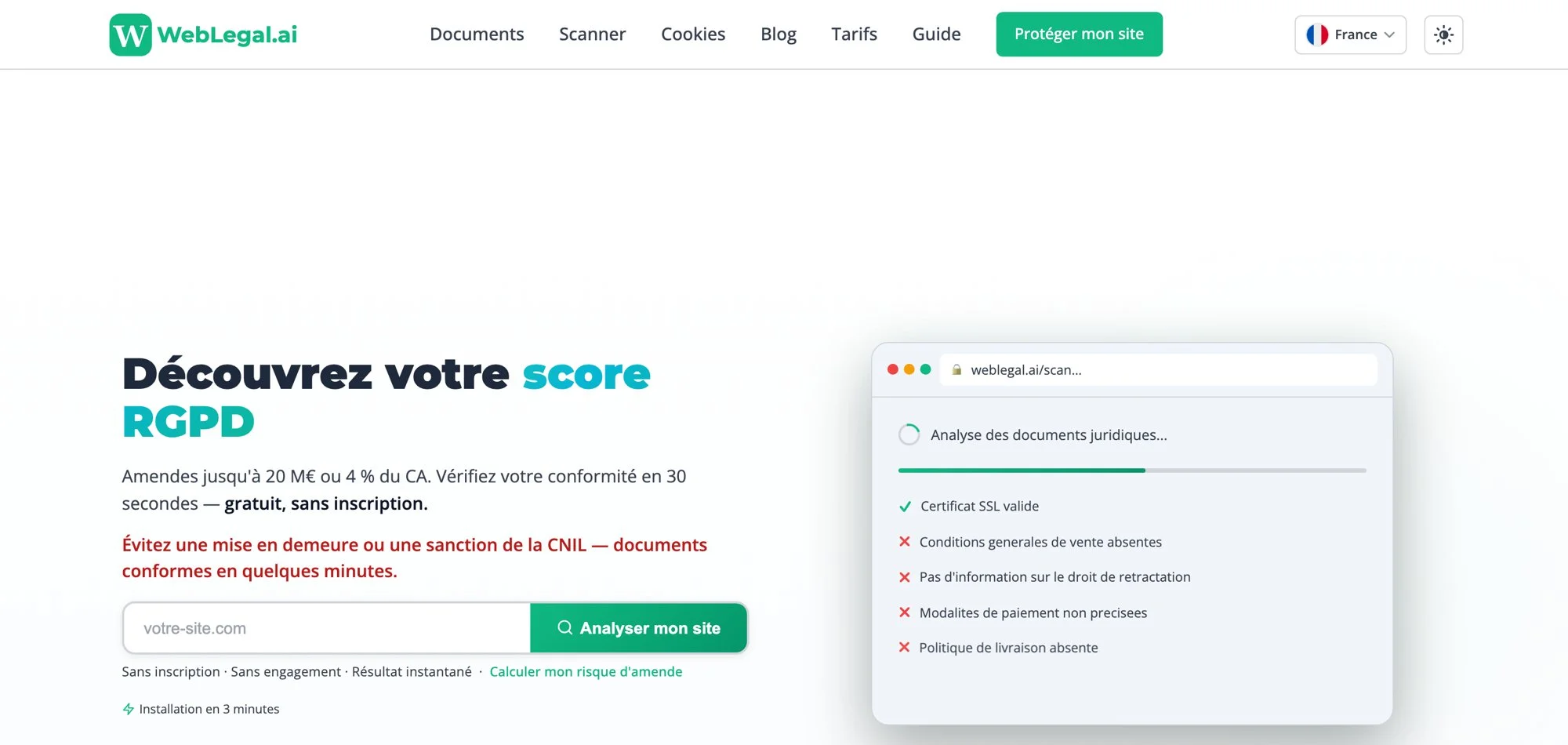 Le score RGPD d’un site dans WebLegal