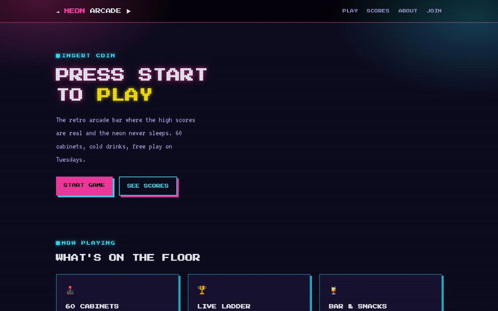 Arcade — Retrogame, neon en pixels