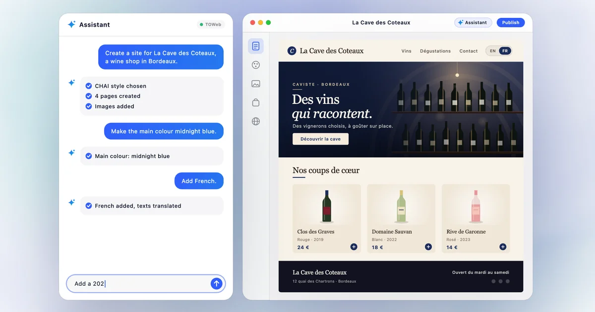 TOWeb 15: your AI assistant builds your website