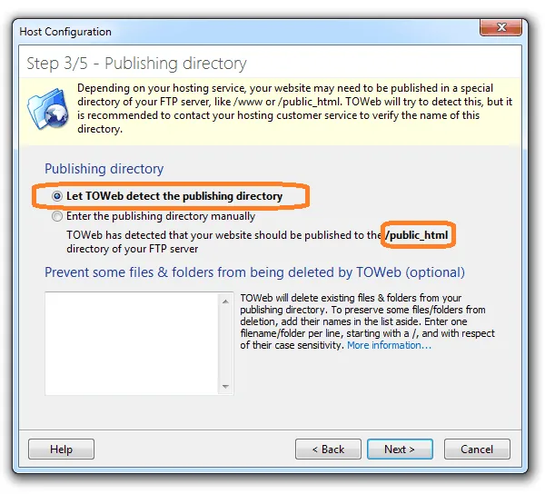 Publishing directory in TOWeb